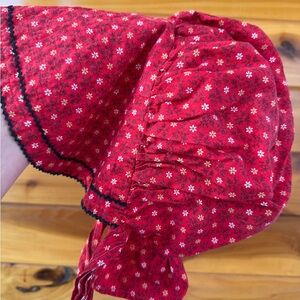 Vintage Red Floral Cotton Bonnet